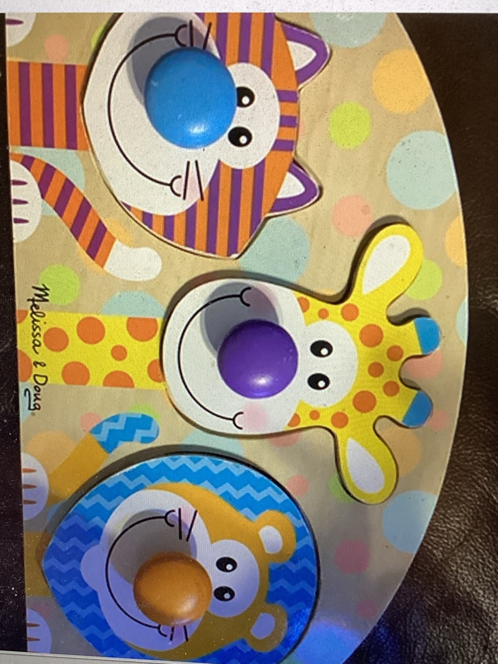 Melissa & Doug Animal Knob Puzzle with Blue, Purple, Orange Knobs